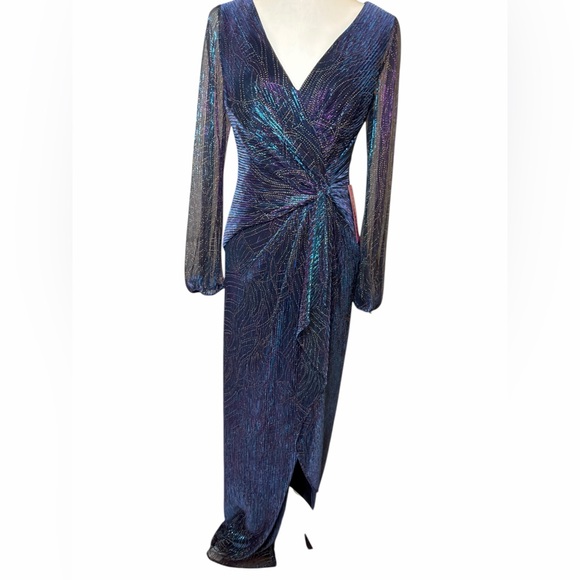 Adrianna Papell Blue Purple Iridescent Long Sleeve Gown Dress Size 6 - Picture 6 of 11